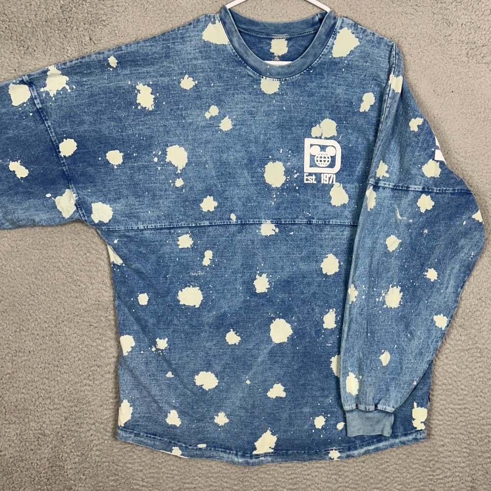 Walt Disney World Spirit Jersey Mens Large Blue Acid Wash Splatter Long Sleeve